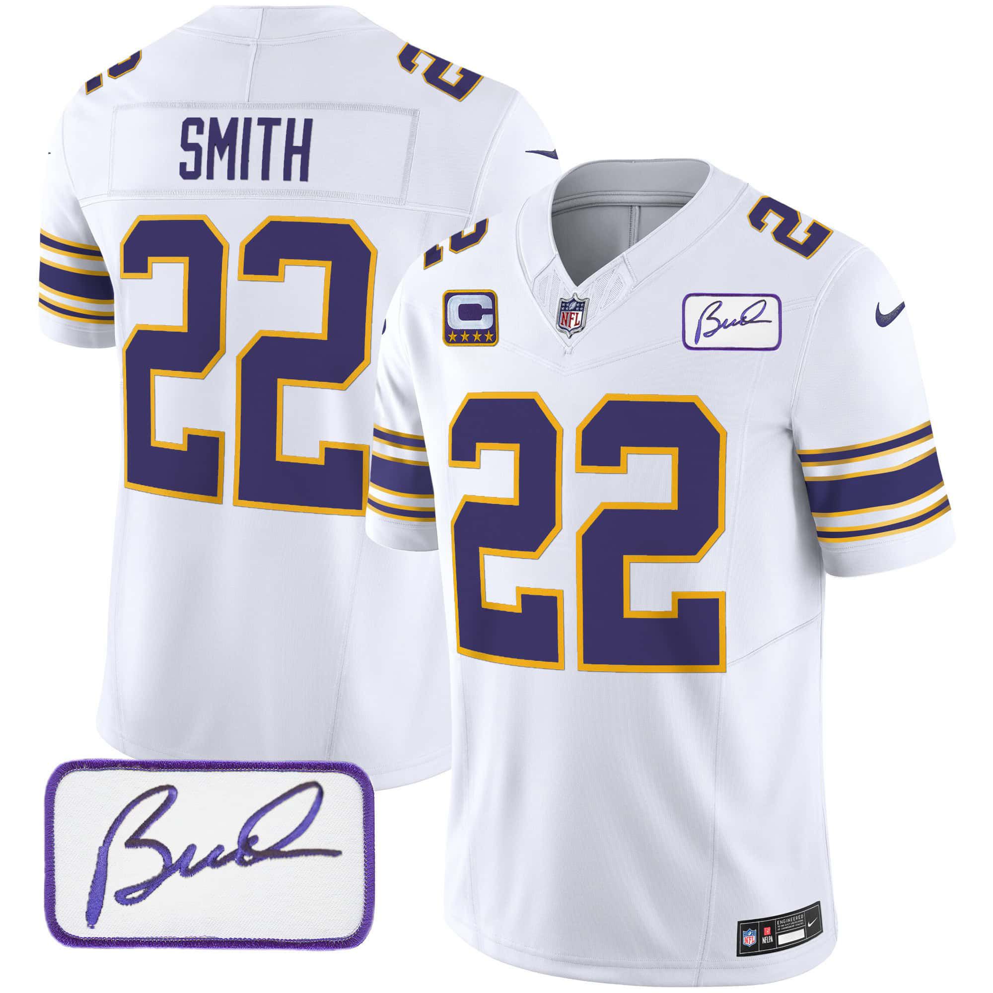 Men Minnesota Vikings #22 Smith White 2024 Nike Bud Grant Patch Classic Limited NFL Jersey